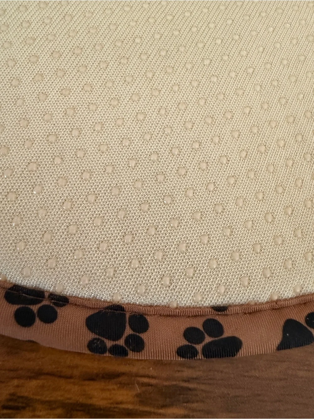 pet Bowl Mat Beige Oval Pet Door Mat with Paw-Trim